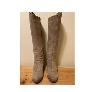 Fergie tan leather cuffed tall boot, size 9.5
